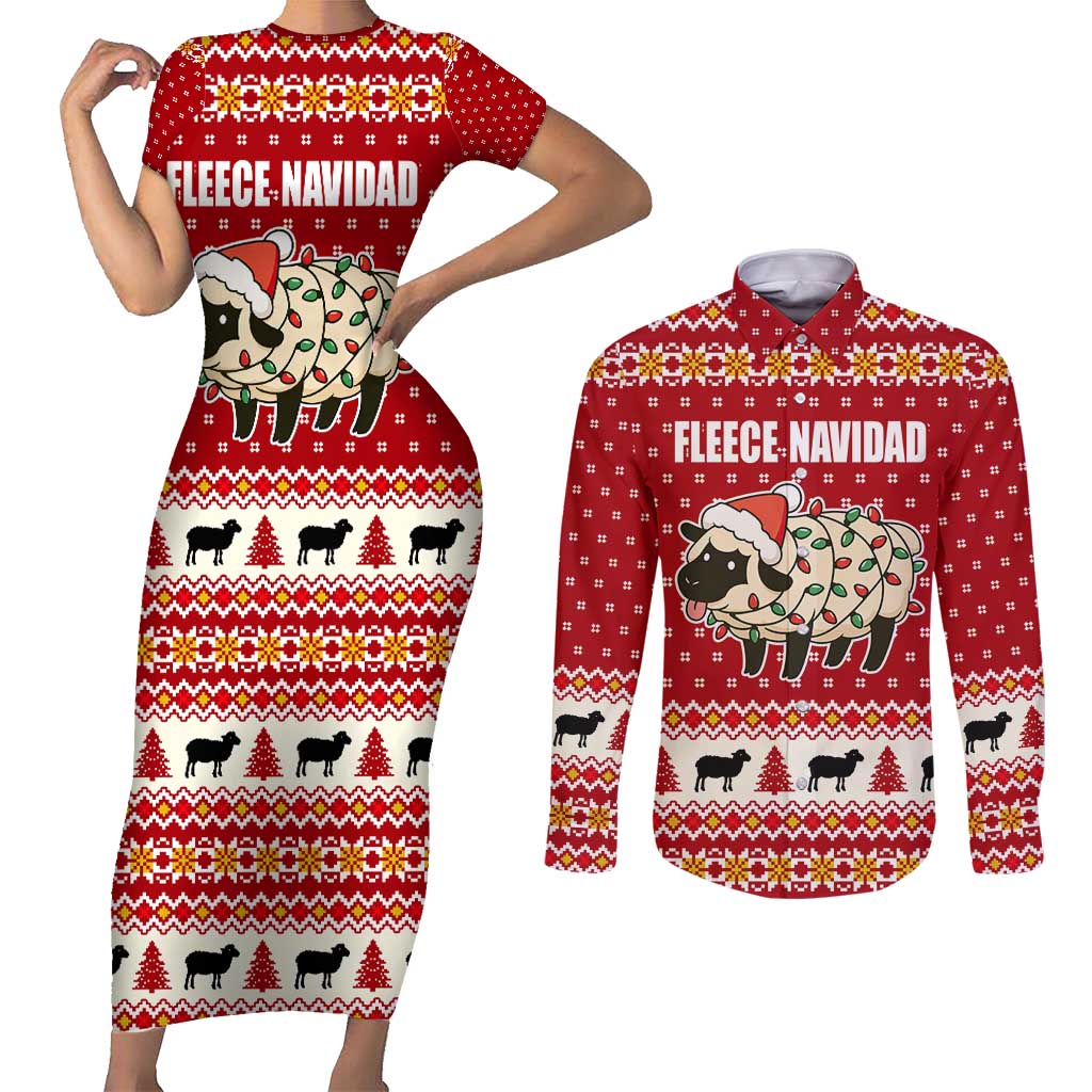 Sheep Merry Christmas Couples Matching Short Sleeve Bodycon Dress and Long Sleeve Button Shirt Xmas Holiday Patterns - Wonder Print Shop