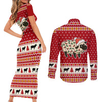 Sheep Merry Christmas Couples Matching Short Sleeve Bodycon Dress and Long Sleeve Button Shirt Xmas Holiday Patterns - Wonder Print Shop