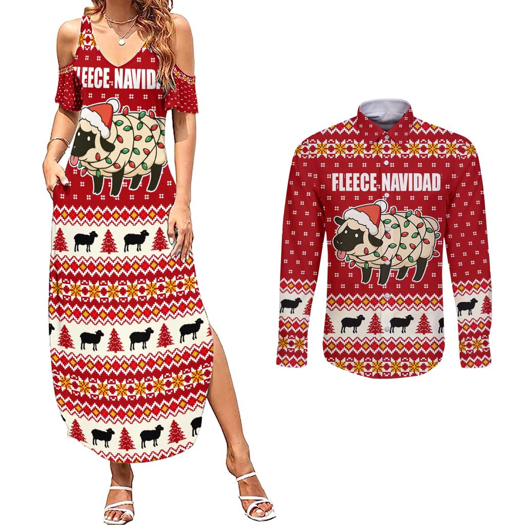 Sheep Merry Christmas Couples Matching Summer Maxi Dress and Long Sleeve Button Shirt Xmas Holiday Patterns - Wonder Print Shop