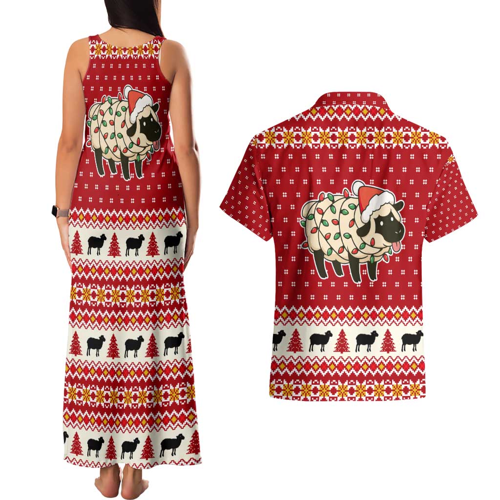 Sheep Merry Christmas Couples Matching Tank Maxi Dress and Hawaiian Shirt Xmas Holiday Patterns - Wonder Print Shop
