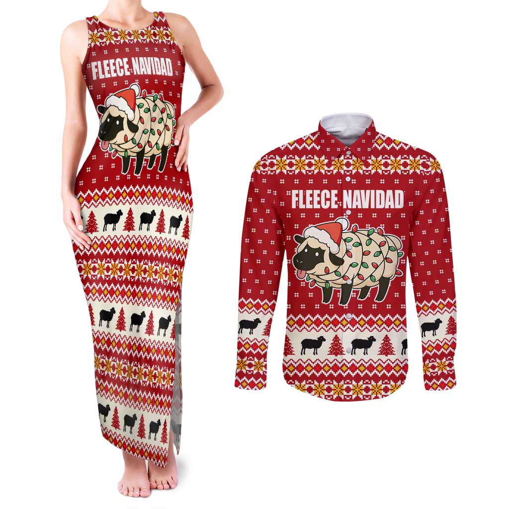 Sheep Merry Christmas Couples Matching Tank Maxi Dress and Long Sleeve Button Shirt Xmas Holiday Patterns - Wonder Print Shop