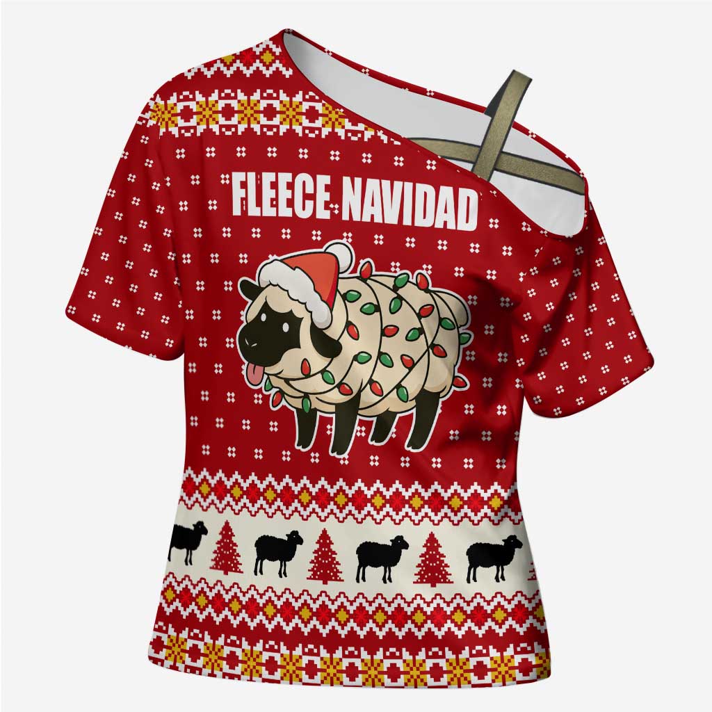 Sheep Merry Christmas Cross Shoulder Shirt Xmas Holiday Patterns - Wonder Print Shop