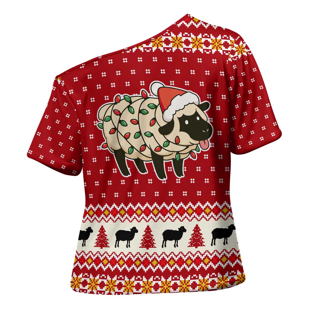 Sheep Merry Christmas Cross Shoulder Shirt Xmas Holiday Patterns - Wonder Print Shop