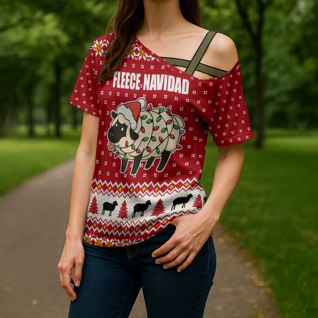 Sheep Merry Christmas Cross Shoulder Shirt Xmas Holiday Patterns - Wonder Print Shop