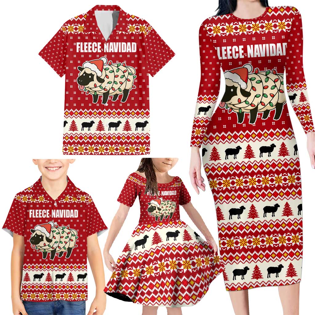 Sheep Merry Christmas Family Matching Long Sleeve Bodycon Dress and Hawaiian Shirt Xmas Holiday Patterns - Wonder Print Shop