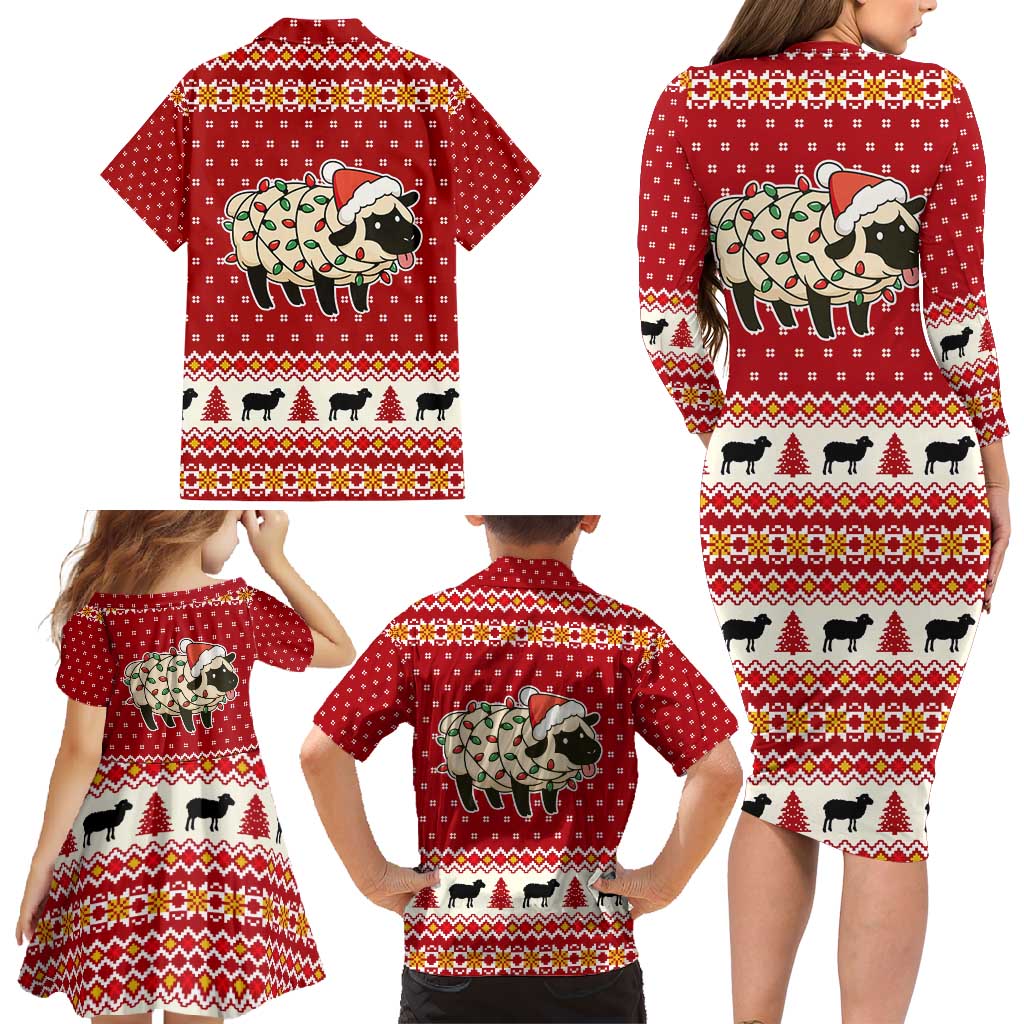 Sheep Merry Christmas Family Matching Long Sleeve Bodycon Dress and Hawaiian Shirt Xmas Holiday Patterns - Wonder Print Shop