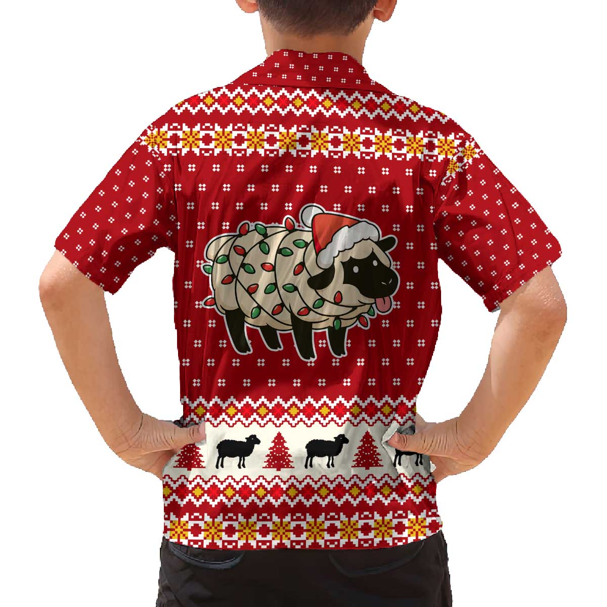 Sheep Merry Christmas Family Matching Off The Shoulder Long Sleeve Dress and Hawaiian Shirt Xmas Holiday Patterns - Wonder Print Shop