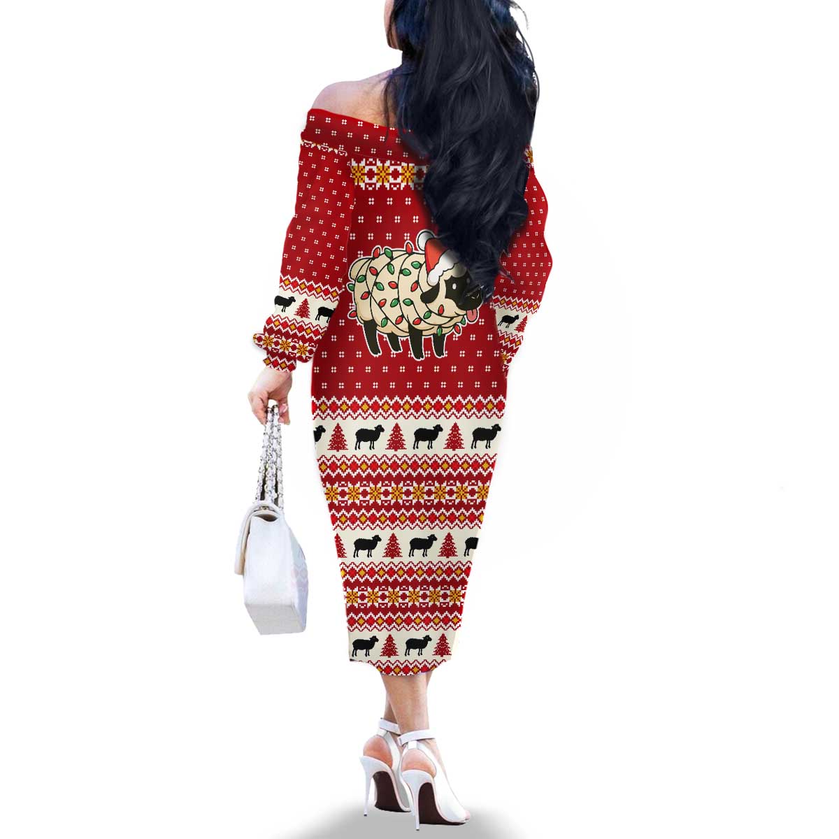 Sheep Merry Christmas Family Matching Off The Shoulder Long Sleeve Dress and Hawaiian Shirt Xmas Holiday Patterns - Wonder Print Shop