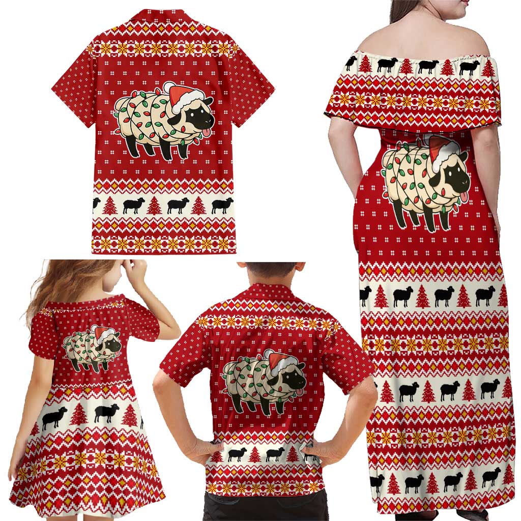Sheep Merry Christmas Family Matching Off Shoulder Maxi Dress and Hawaiian Shirt Xmas Holiday Patterns - Wonder Print Shop