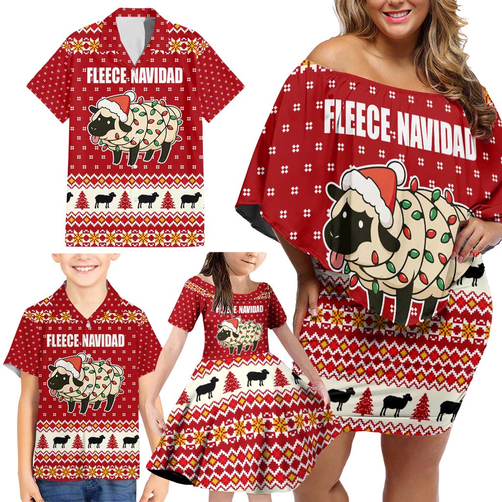 Sheep Merry Christmas Family Matching Off Shoulder Short Dress and Hawaiian Shirt Xmas Holiday Patterns - Wonder Print Shop