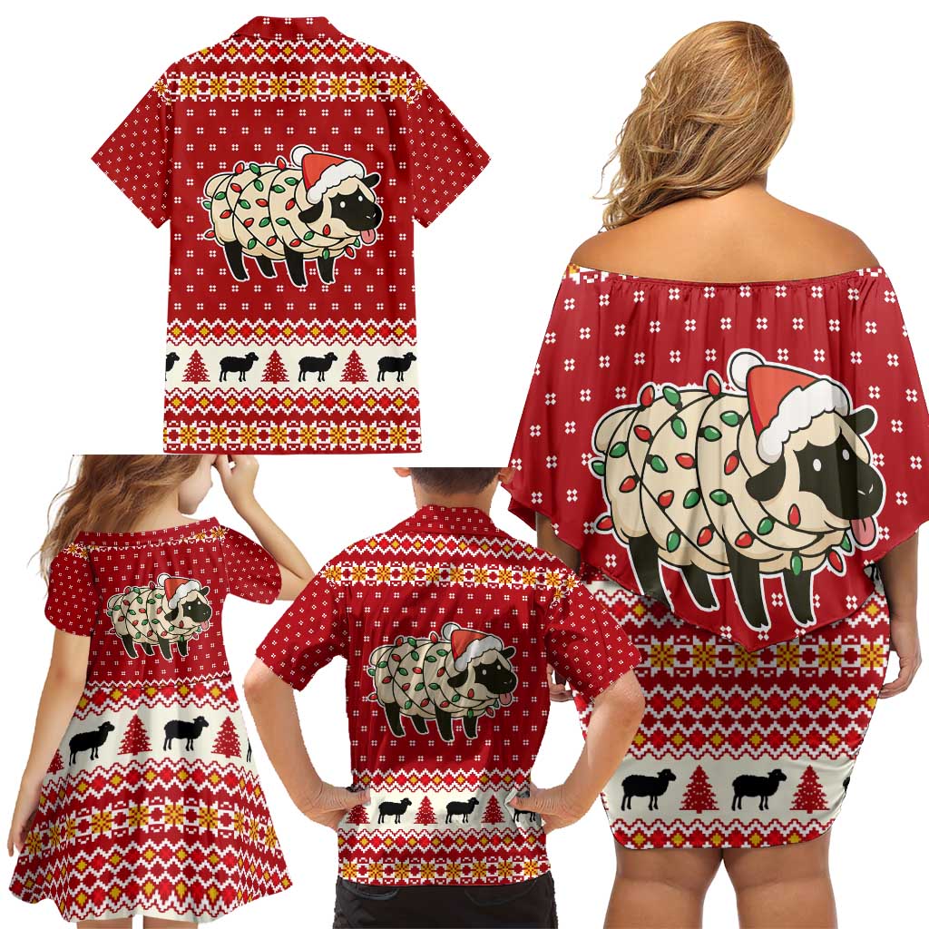 Sheep Merry Christmas Family Matching Off Shoulder Short Dress and Hawaiian Shirt Xmas Holiday Patterns - Wonder Print Shop