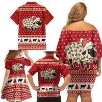 Sheep Merry Christmas Family Matching Off Shoulder Short Dress and Hawaiian Shirt Xmas Holiday Patterns - Wonder Print Shop