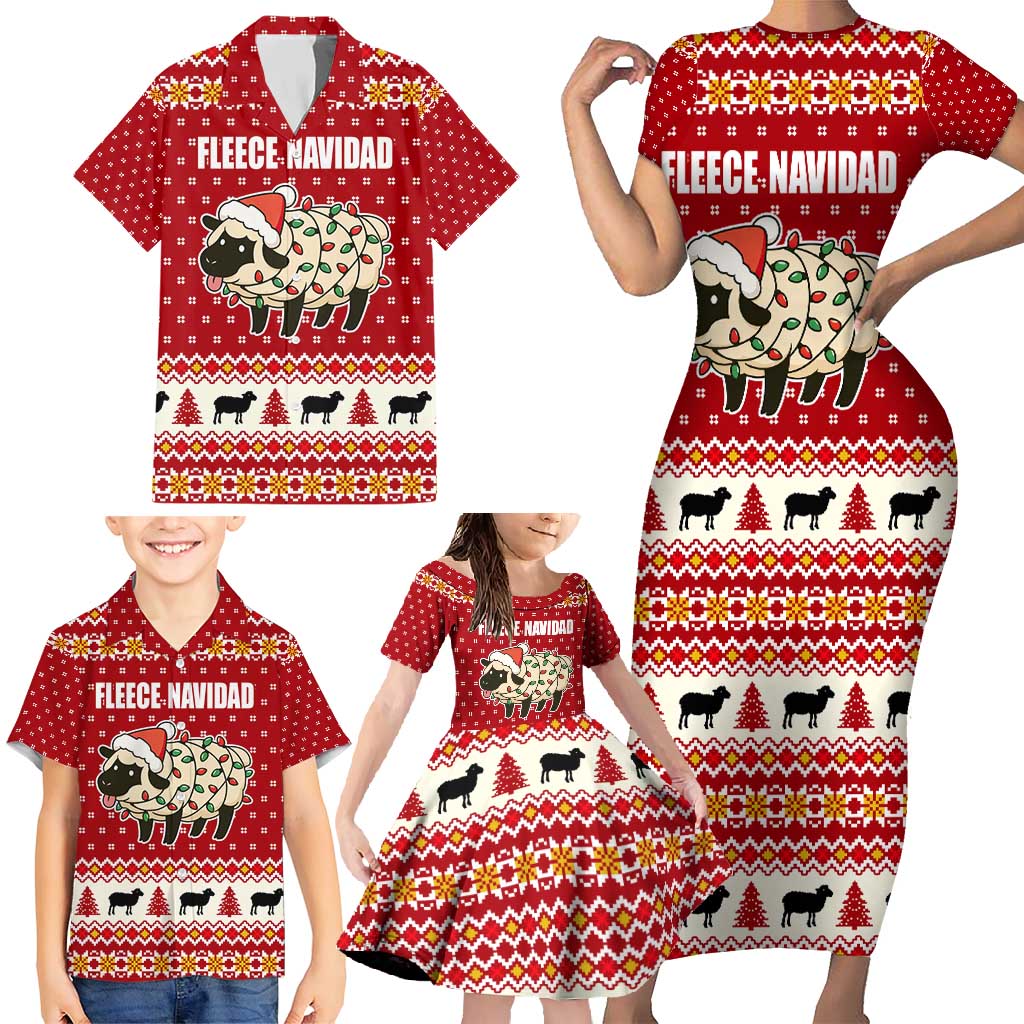 Sheep Merry Christmas Family Matching Short Sleeve Bodycon Dress and Hawaiian Shirt Xmas Holiday Patterns - Wonder Print Shop