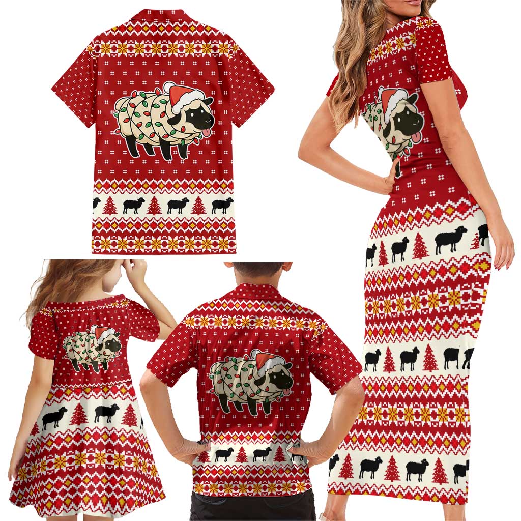 Sheep Merry Christmas Family Matching Short Sleeve Bodycon Dress and Hawaiian Shirt Xmas Holiday Patterns - Wonder Print Shop