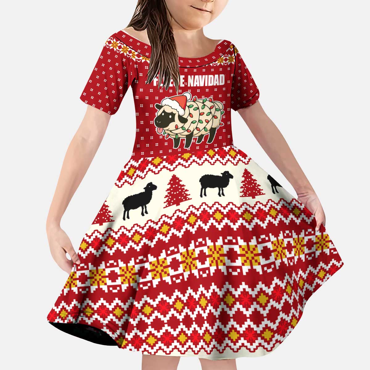 Sheep Merry Christmas Kid Short Sleeve Dress Xmas Holiday Patterns - Wonder Print Shop