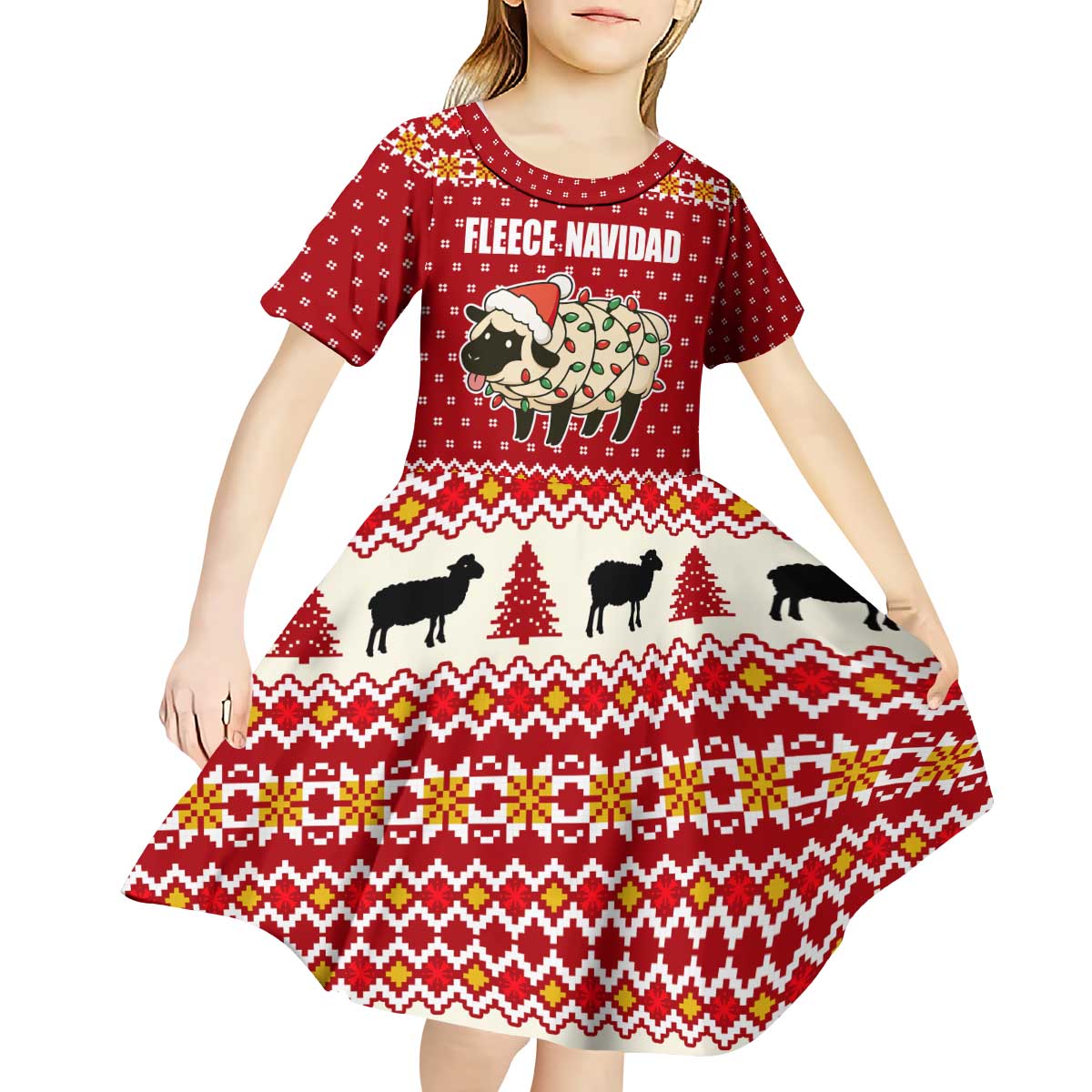 Sheep Merry Christmas Kid Short Sleeve Dress Xmas Holiday Patterns - Wonder Print Shop