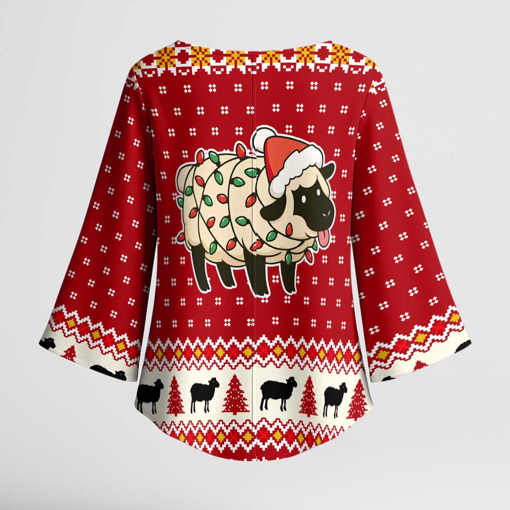 Sheep Merry Christmas Kimono Sleeve Blouse Xmas Holiday Patterns - Wonder Print Shop