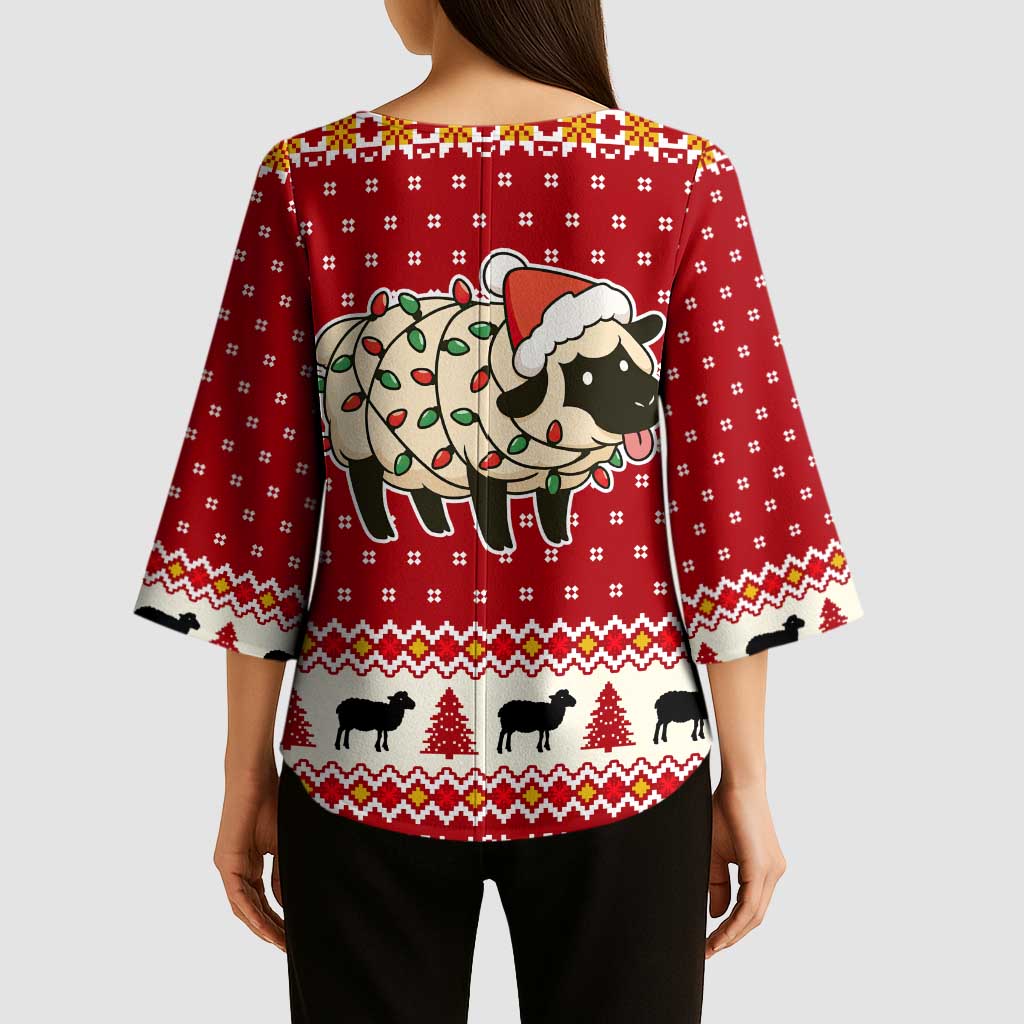 Sheep Merry Christmas Kimono Sleeve Blouse Xmas Holiday Patterns - Wonder Print Shop