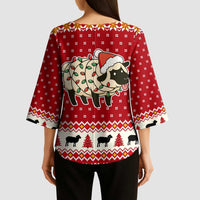 Sheep Merry Christmas Kimono Sleeve Blouse Xmas Holiday Patterns - Wonder Print Shop