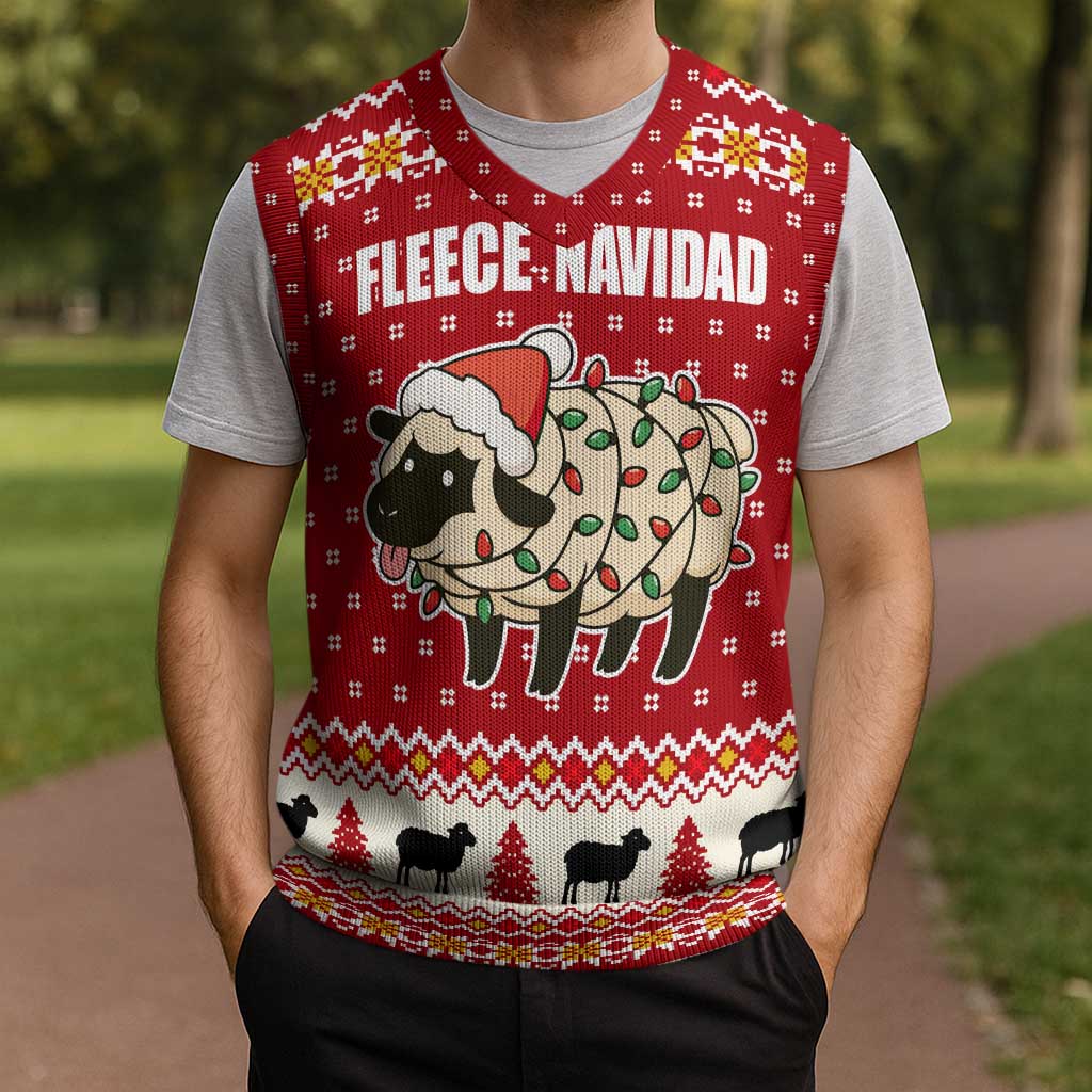 Sheep Merry Christmas Knitted V-Neck Vest Xmas Holiday Patterns - Wonder Print Shop
