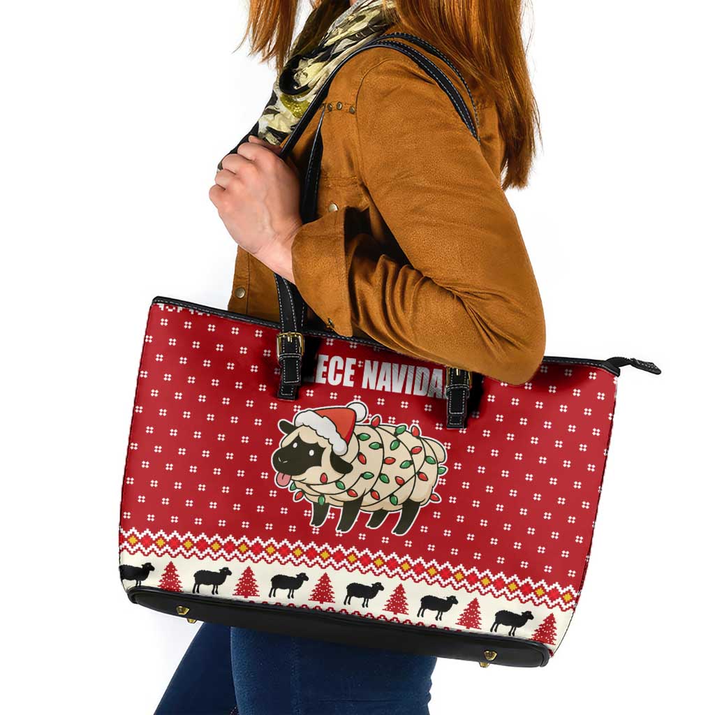 Sheep Merry Christmas Leather Tote Bag Xmas Holiday Patterns - Wonder Print Shop