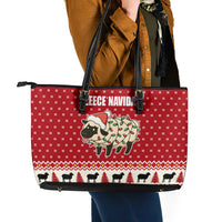 Sheep Merry Christmas Leather Tote Bag Xmas Holiday Patterns - Wonder Print Shop