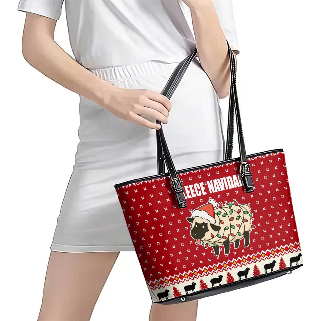 Sheep Merry Christmas Leather Tote Bag Xmas Holiday Patterns - Wonder Print Shop