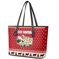Sheep Merry Christmas Leather Tote Bag Xmas Holiday Patterns - Wonder Print Shop