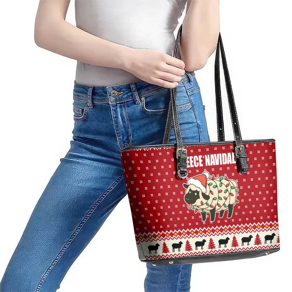 Sheep Merry Christmas Leather Tote Bag Xmas Holiday Patterns - Wonder Print Shop