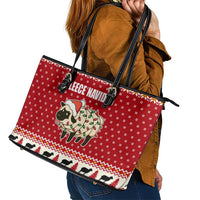 Sheep Merry Christmas Leather Tote Bag Xmas Holiday Patterns - Wonder Print Shop