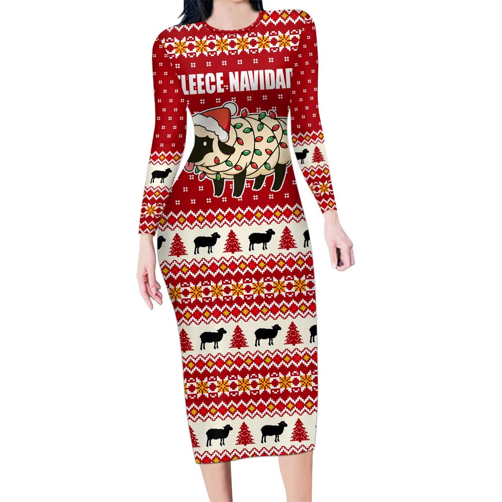 Sheep Merry Christmas Long Sleeve Bodycon Dress Xmas Holiday Patterns - Wonder Print Shop