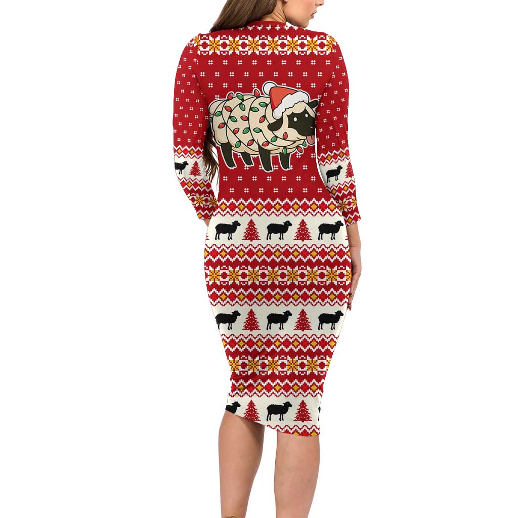 Sheep Merry Christmas Long Sleeve Bodycon Dress Xmas Holiday Patterns - Wonder Print Shop