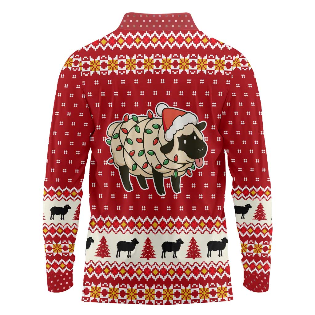 Sheep Merry Christmas Long Sleeve Polo Shirt Xmas Holiday Patterns - Wonder Print Shop