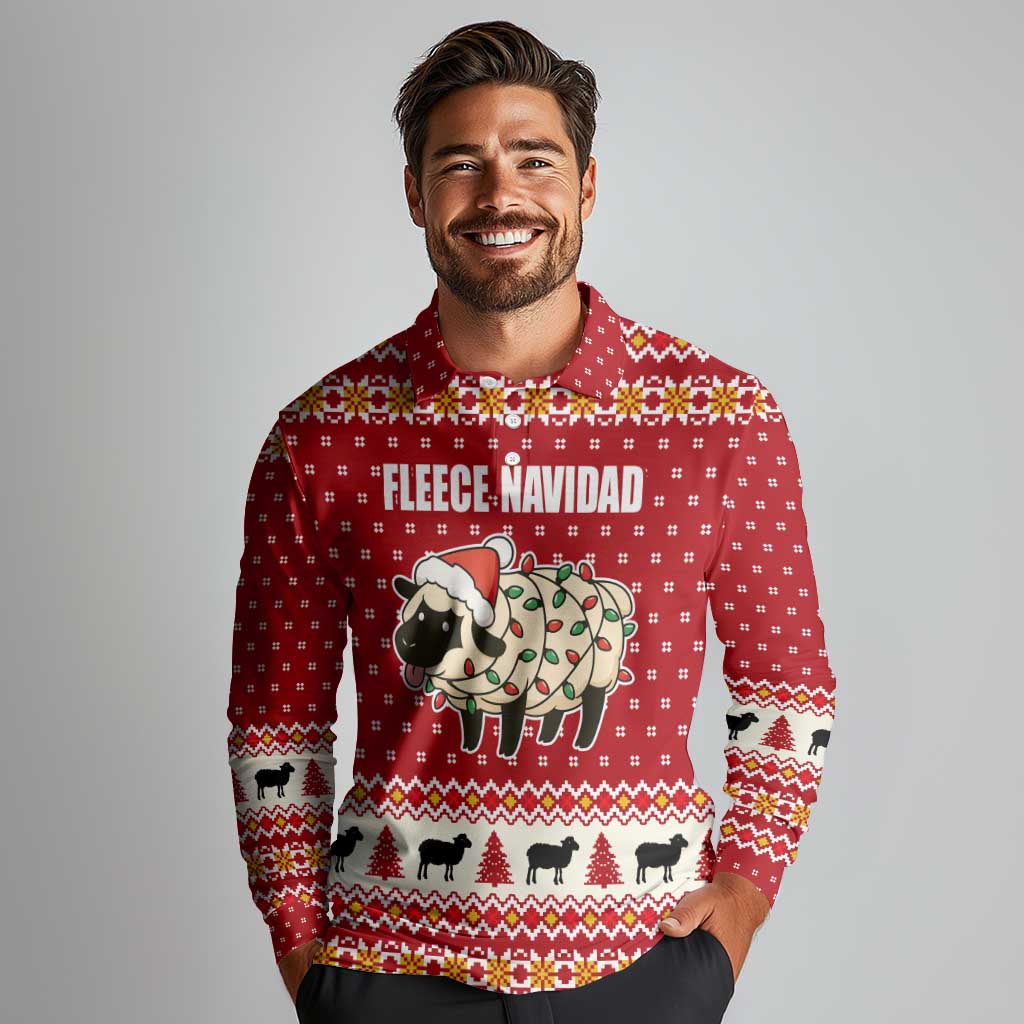 Sheep Merry Christmas Long Sleeve Polo Shirt Xmas Holiday Patterns - Wonder Print Shop