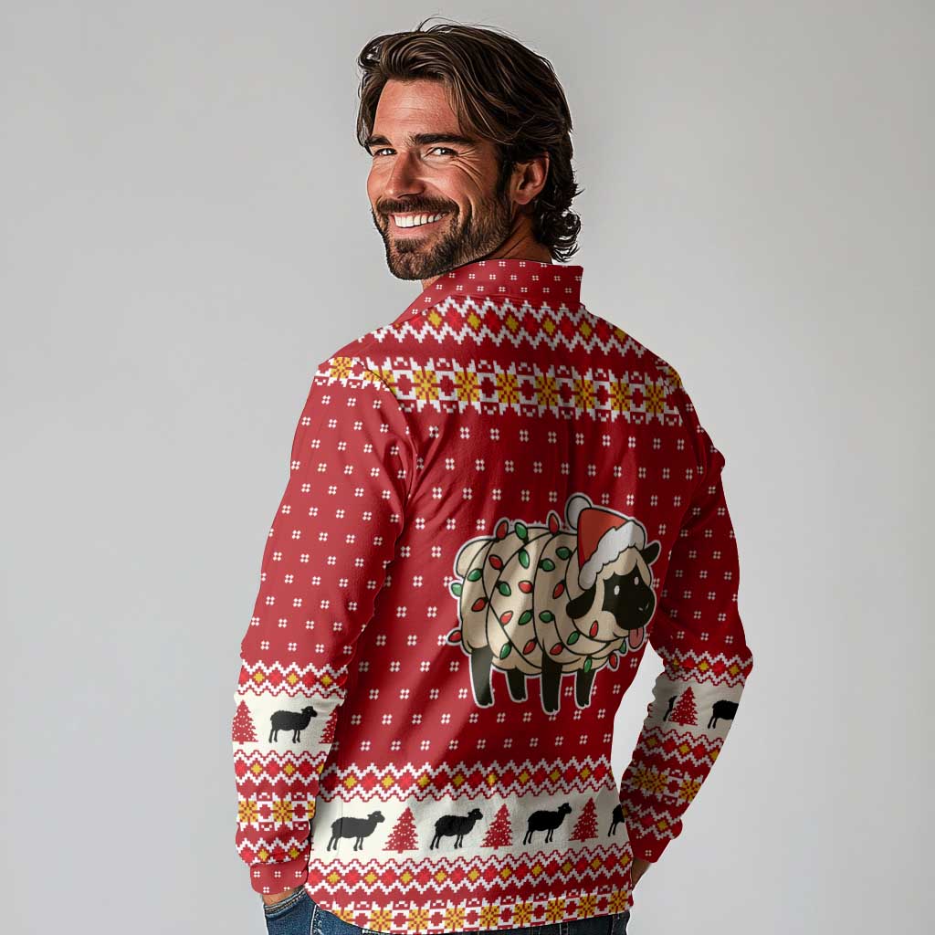 Sheep Merry Christmas Long Sleeve Polo Shirt Xmas Holiday Patterns - Wonder Print Shop