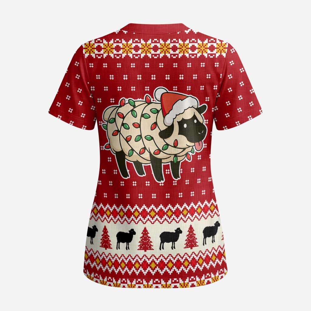 Sheep Merry Christmas Scrub Top Xmas Holiday Patterns - Wonder Print Shop