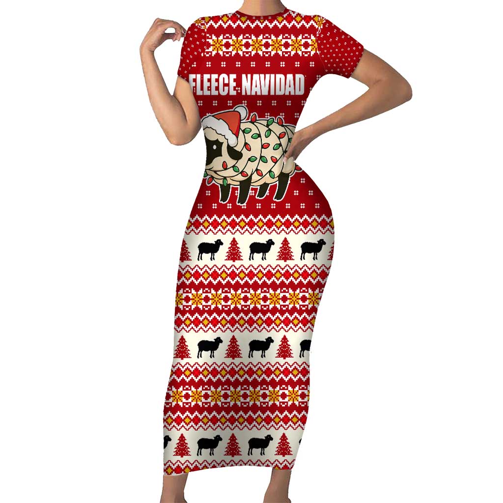 Sheep Merry Christmas Short Sleeve Bodycon Dress Xmas Holiday Patterns - Wonder Print Shop