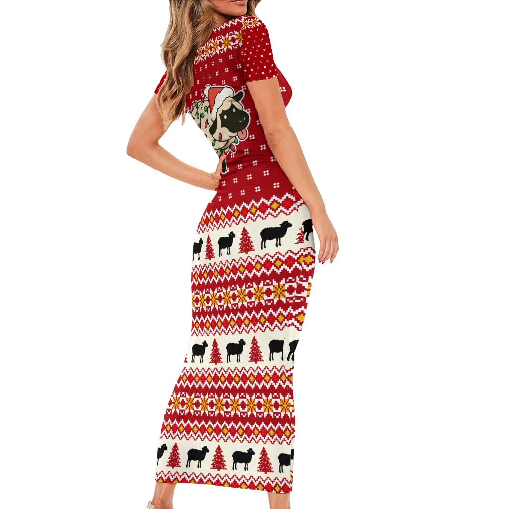 Sheep Merry Christmas Short Sleeve Bodycon Dress Xmas Holiday Patterns - Wonder Print Shop
