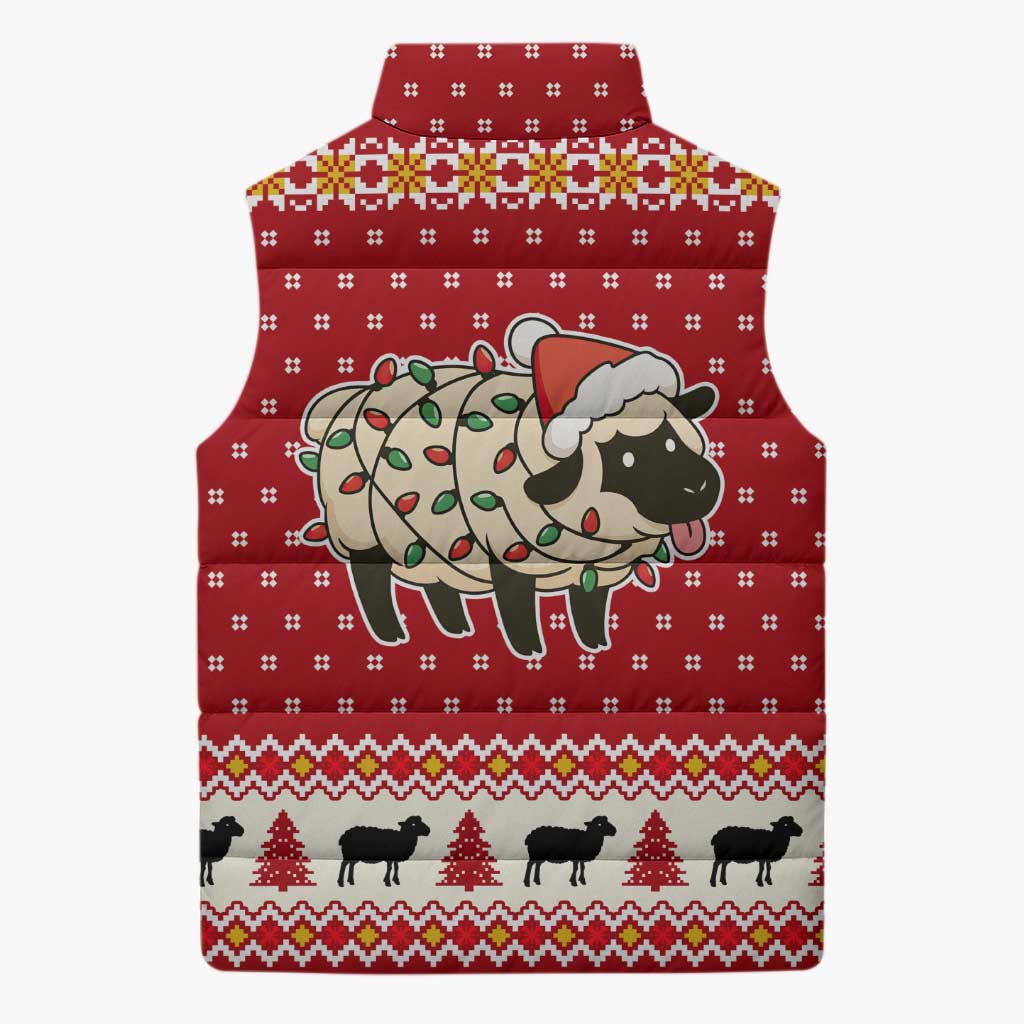 Sheep Merry Christmas Sleeveless Puffer Jacket Xmas Holiday Patterns - Wonder Print Shop