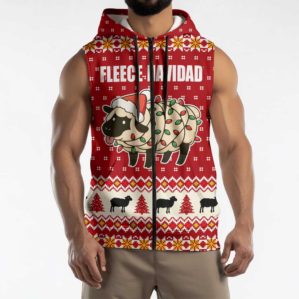 Sheep Merry Christmas Sleeveless Zip Hoodie Xmas Holiday Patterns - Wonder Print Shop