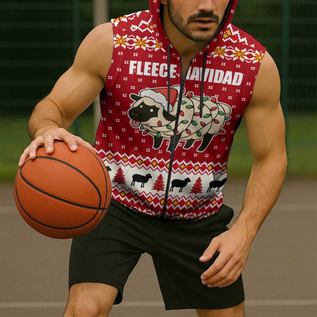 Sheep Merry Christmas Sleeveless Zip Hoodie Xmas Holiday Patterns - Wonder Print Shop