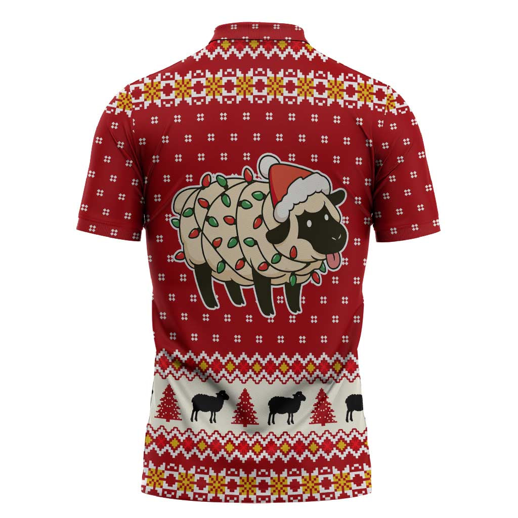 Sheep Merry Christmas Zipper Polo Shirt Xmas Holiday Patterns - Wonder Print Shop