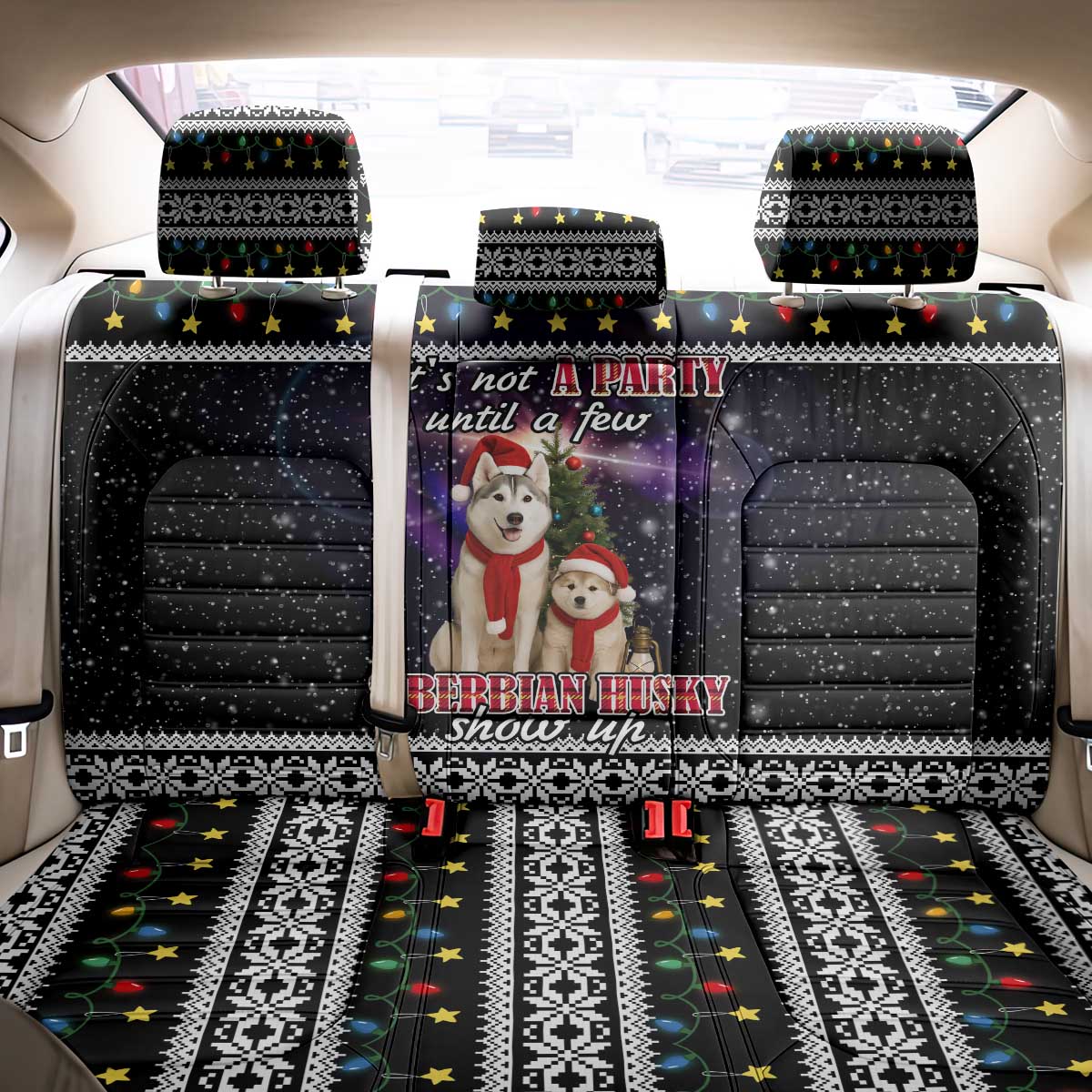 Siberian Husky Show Up Xmas Christmas Back Car Seat Cover Xmas Holiday Patterns - Wonder Print Shop