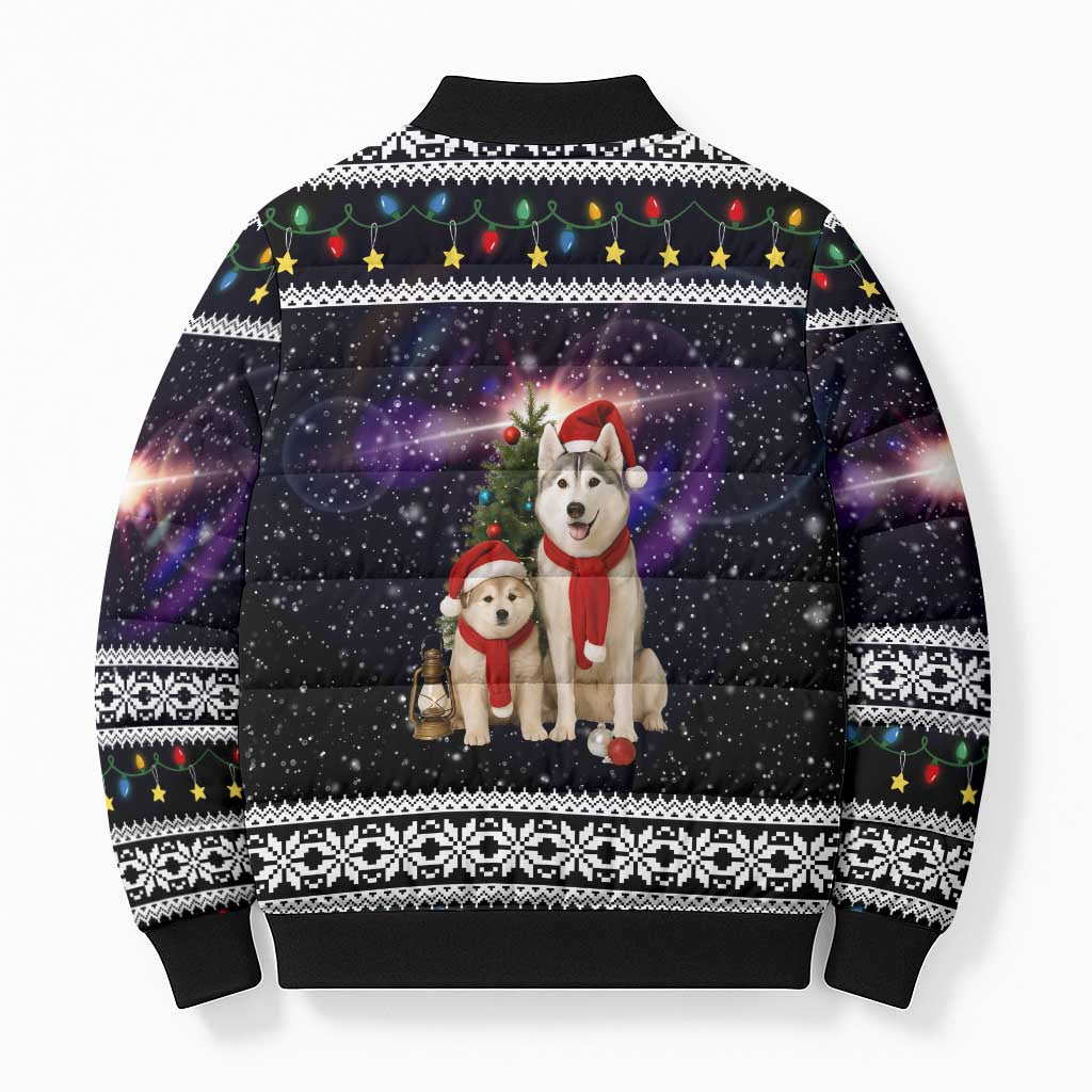 Siberian Husky Show Up Xmas Christmas Bomber Puffer Jacket Xmas Holiday Patterns - Wonder Print Shop