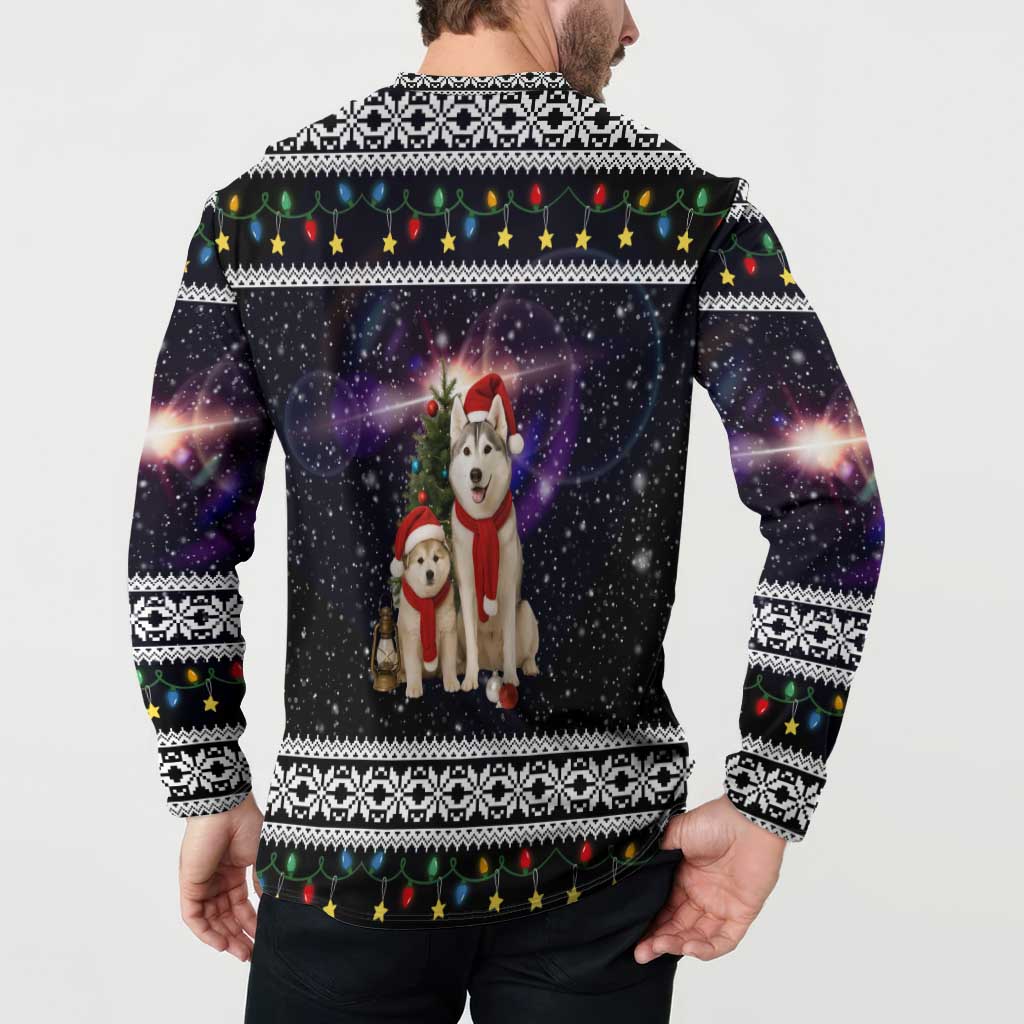 Siberian Husky Show Up Xmas Christmas Button Sweatshirt Xmas Holiday Patterns - Wonder Print Shop