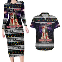 Siberian Husky Show Up Xmas Christmas Couples Matching Long Sleeve Bodycon Dress and Hawaiian Shirt Xmas Holiday Patterns - Wonder Print Shop