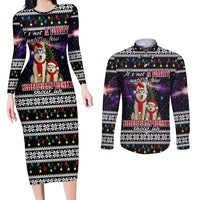Siberian Husky Show Up Xmas Christmas Couples Matching Long Sleeve Bodycon Dress and Long Sleeve Button Shirt Xmas Holiday Patterns - Wonder Print Shop