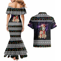 Siberian Husky Show Up Xmas Christmas Couples Matching Mermaid Dress and Hawaiian Shirt Xmas Holiday Patterns - Wonder Print Shop