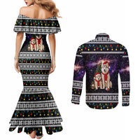 Siberian Husky Show Up Xmas Christmas Couples Matching Mermaid Dress and Long Sleeve Button Shirt Xmas Holiday Patterns - Wonder Print Shop