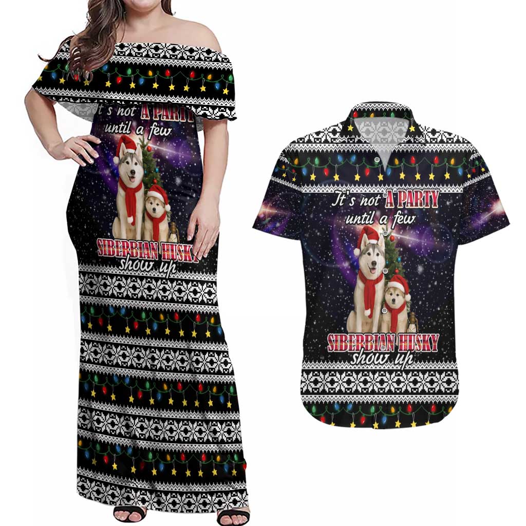 Siberian Husky Show Up Xmas Christmas Couples Matching Off Shoulder Maxi Dress and Hawaiian Shirt Xmas Holiday Patterns - Wonder Print Shop